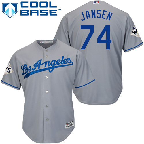 Dodgers #74 Kenley Jansen Grey Cool Base World Series Bound Stitched Youth MLB Jersey - Click Image to Close